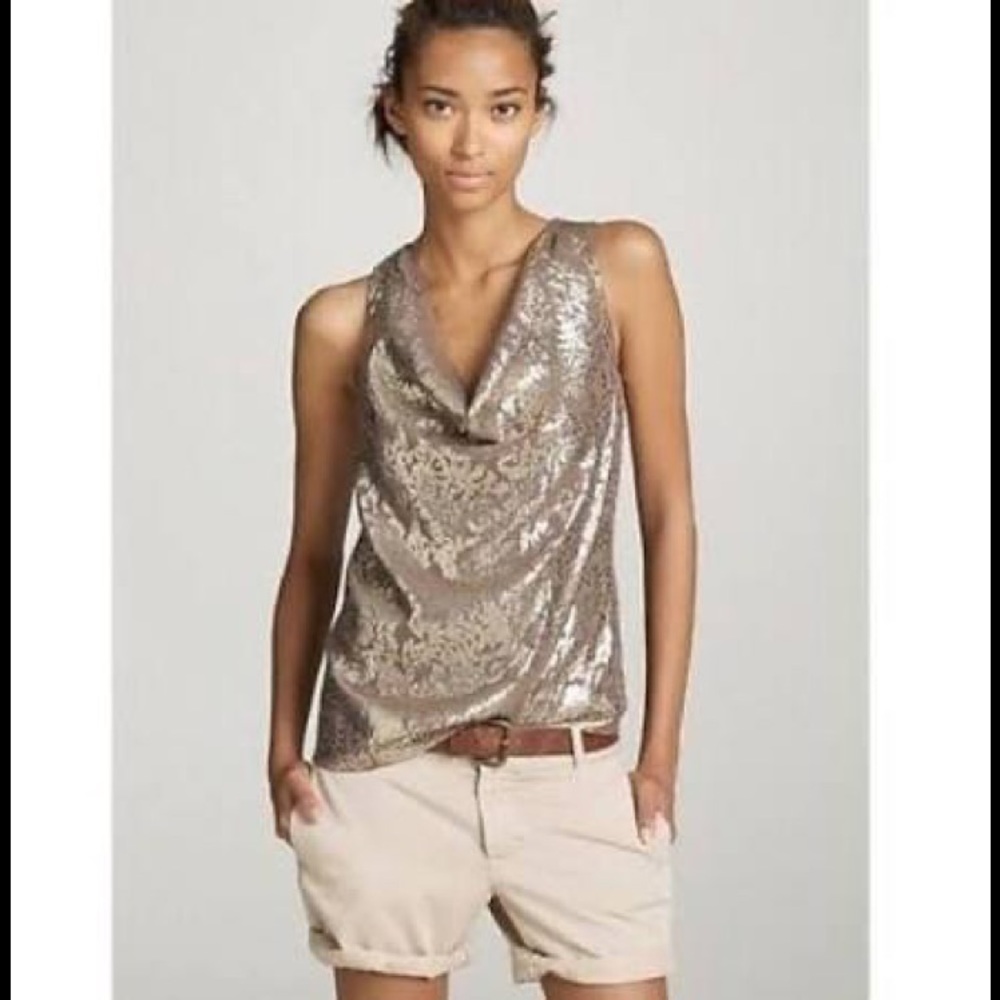 J. Crew Metallic Champagne Gold Sleeveless Top